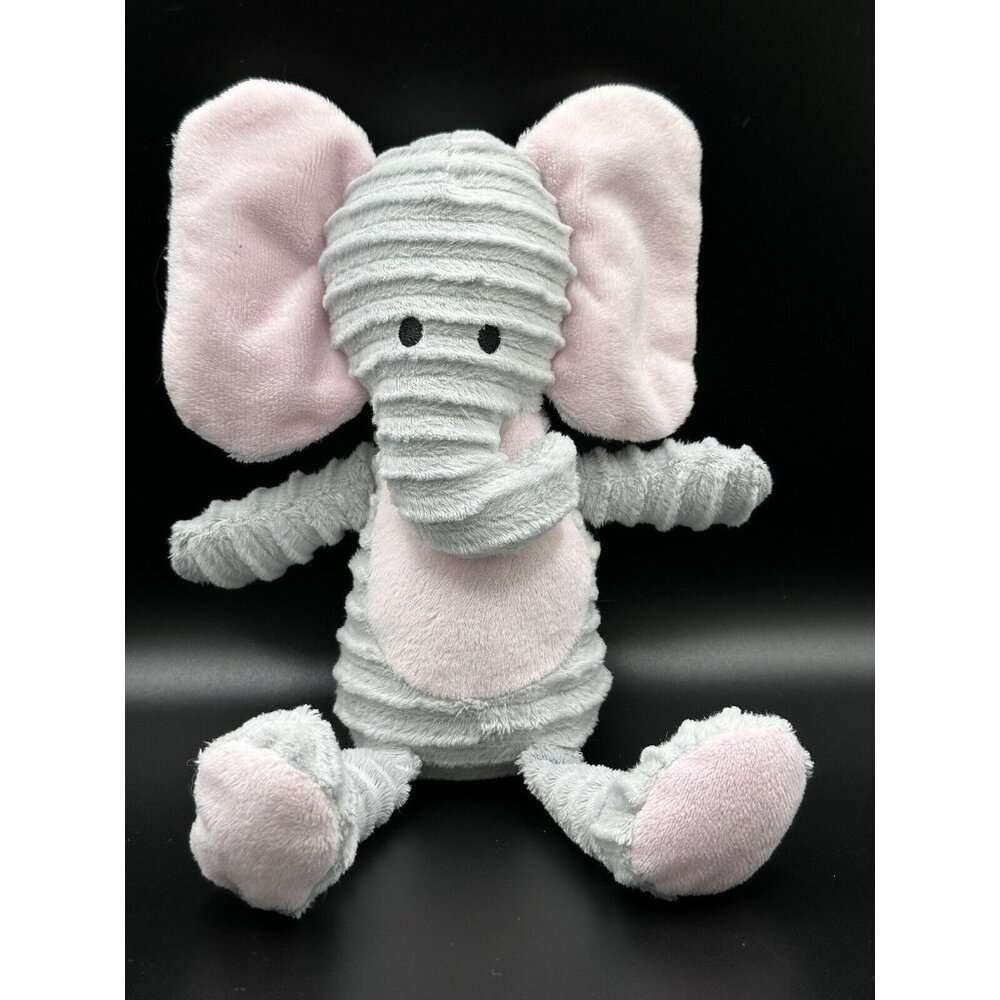 Chick Pea Gray Elephant Plush Ribbed Pink Ears Tummy 11" Stuffedā Animal Velour